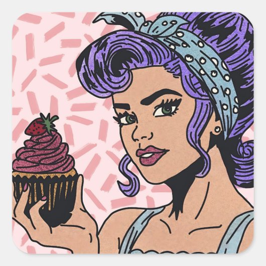 Retro Cupcake Pop Art Comic Style Vierkante Sticker (Voorkant)