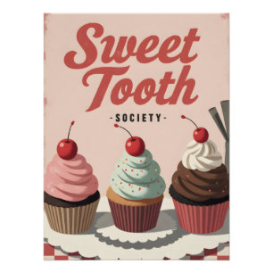 Retro Cupcake Poster – Oude Bakkerij Muur Kunst
