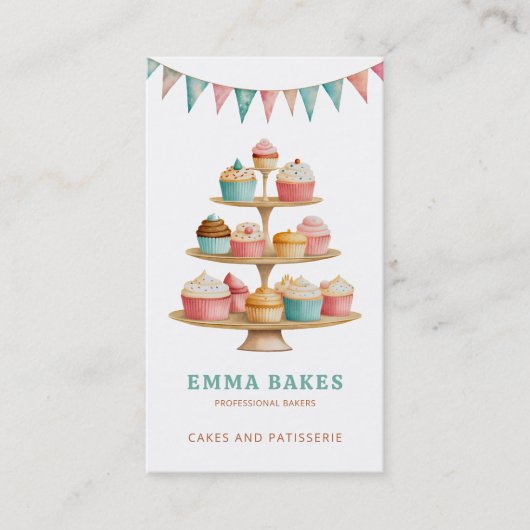  Retro Cupcake Stand Bakkerij banketbakker Visitekaartje (Voorkant)