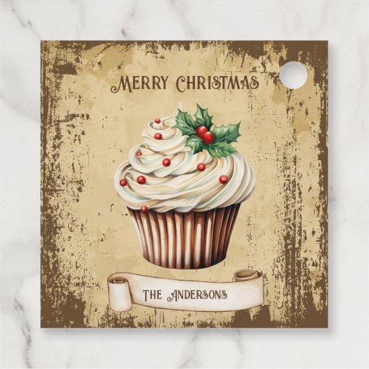 Retro  Cupcake Vrolijk Kerstfeest Bedankjes Labels (Achterkant)
