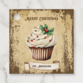 Retro  Cupcake Vrolijk Kerstfeest Bedankjes Labels (Voorkant)