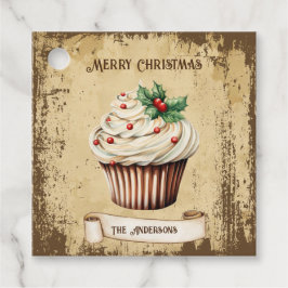 Retro  Cupcake Vrolijk Kerstfeest Bedankjes Labels