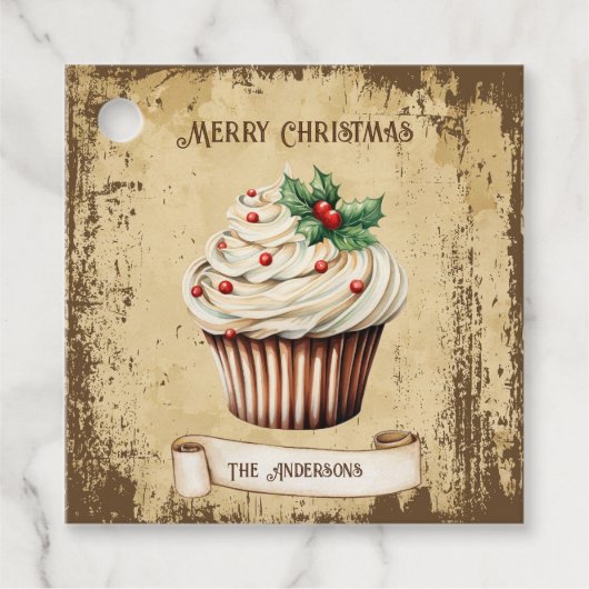 Retro  Cupcake Vrolijk Kerstfeest Bedankjes Labels (Voorkant)