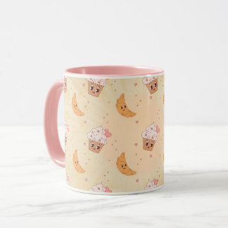 Retro Cupcakes & Croissants Patroon Mok