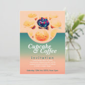 Retro Cupcakes koffie uitnodiging (Staand voorkant)