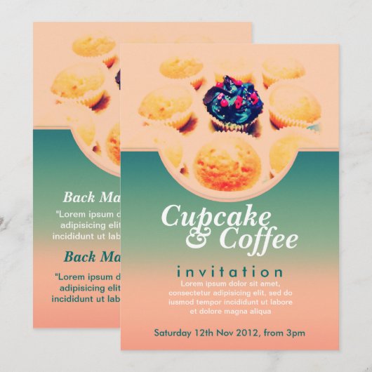 Retro Cupcakes koffie uitnodiging (Voorkant / Achterkant)