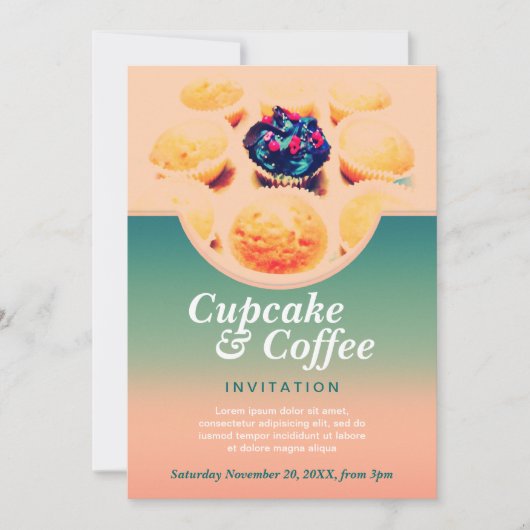 Retro Cupcakes Koffie Uitnodiging (Voorkant)