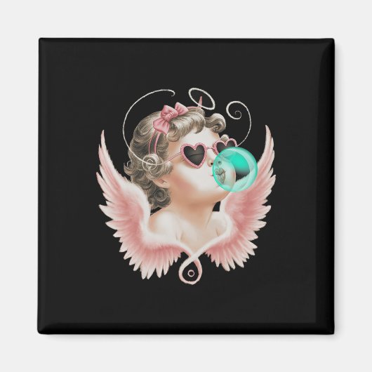 Retro Cupid Angel Valentijnsdag  Cupid Blow Magneet (Voorkant)