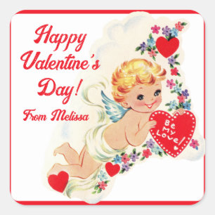 Retro  Cupid Custom Happy Valentine Day Vierkante Sticker