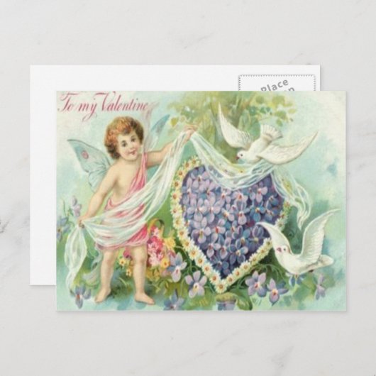 Retro Cupid Doves Valentijn Kaart (Voorkant / Achterkant)