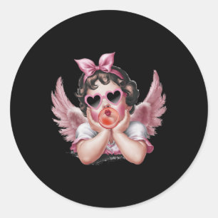 Retro Cupido Engel Valentijnsdag Vintage Cupido Bl Ronde Sticker