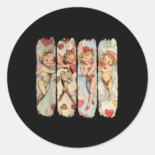 Retro Cupido Happy Valentines Day Ronde Sticker