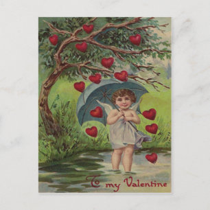 Retro Cupido Hart Paraplu Valentijnkaart Feestdagenkaart