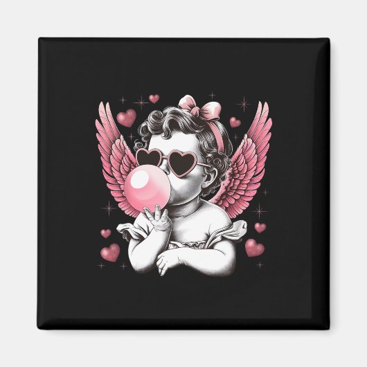 Retro Cupido Valentijnsdag Schattigee Cupid Blowi Magneet (Voorkant)