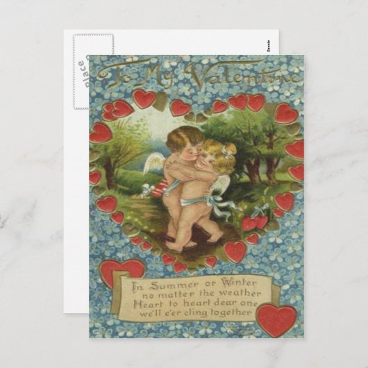 Retro Cupids Kissing Valentijn Kaart (Voorkant / Achterkant)