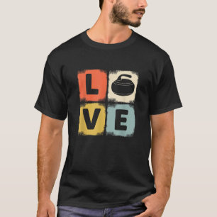 Retro Curling Liefde Design Curler Winter Ijs Spor T-shirt