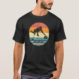 Retro Curling Player Curler Silhouette Sun T-shirt