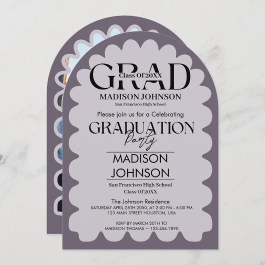 Retro Curve Krabbel Golvend Paarse Boog Afstuderen Kaart (Voorkant / Achterkant)