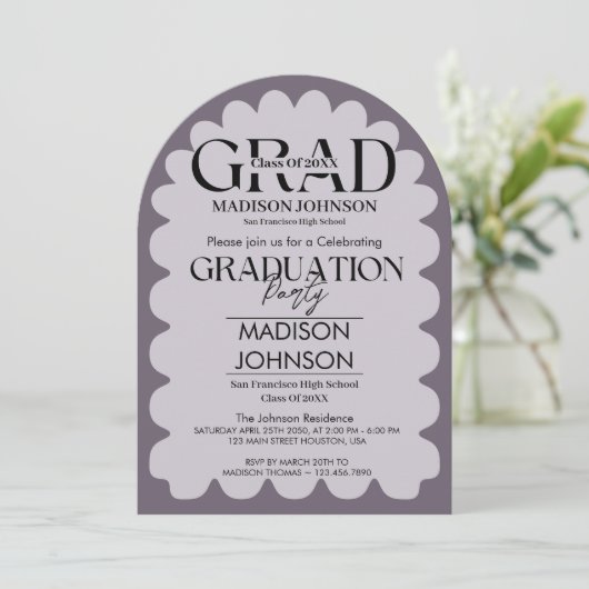 Retro Curve Krabbel Golvend Paarse Boog Afstuderen Kaart (Staand voorkant)