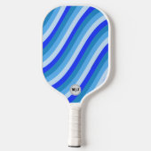 Retro Curvy Lijnen in Blauw Met Naam en Initialen Pickleball Paddle (Achterkant)