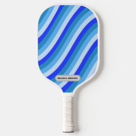 Retro Curvy Lijnen in Blauw Met Naam en Initialen Pickleball Paddle