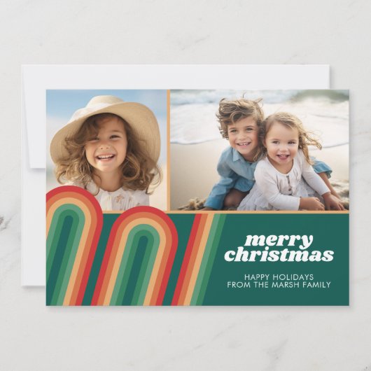 Retro Curvy Line Art - 2 foto - Vrolijk Kerstfeest Feestdagenkaart (Voorkant)