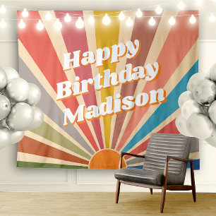 Retro Custom Birthday Party Name  Sunburst Wandkleed