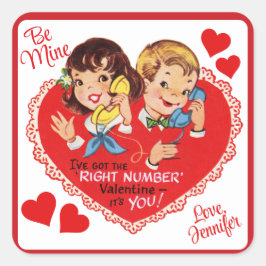 Retro Custom Boy Girl Valentijnsdag Vierkante Sticker