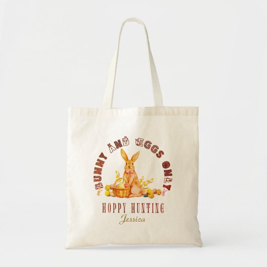 Retro Custom Bunny en eieren Alleen Hoppy Hunting Tote Bag (Voorkant)