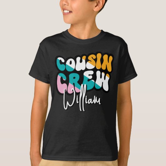 Retro Custom Cousin Crew Add your Name Black T-shirt (Voorkant)