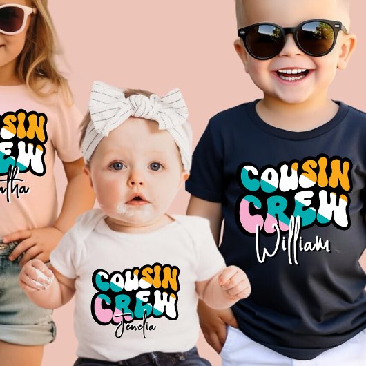 Retro Custom Cousin Crew Add your Name Black T-shirt
