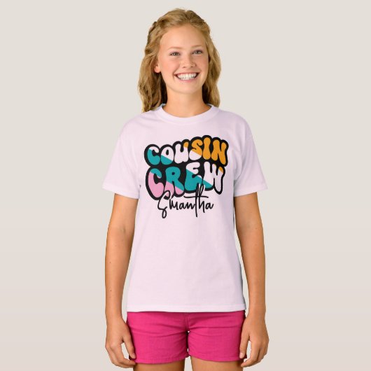 Retro Custom Cousin Crew Add your Name Black T-shirt (Voorkant volledig)