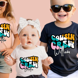 Retro Custom Cousin Crew Voeg je Naam toe Zwart T-shirt