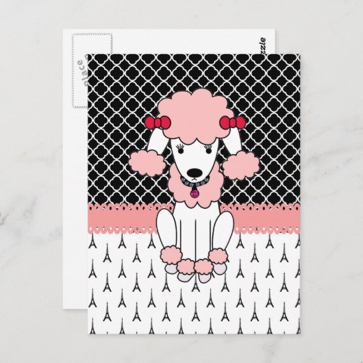 Retro custom girly diva roze Paris Poodle Briefkaart (Voorkant / Achterkant)