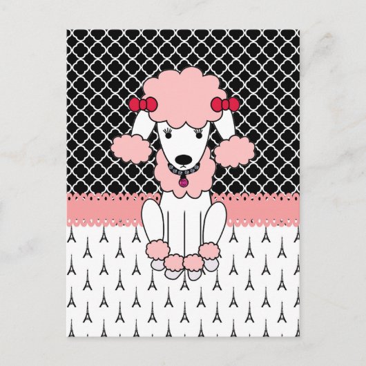 Retro custom girly diva roze Paris Poodle Briefkaart (Voorkant)