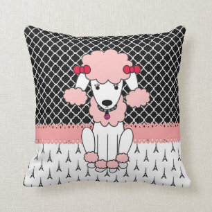 Retro custom girly diva roze Paris Poodle Kussen