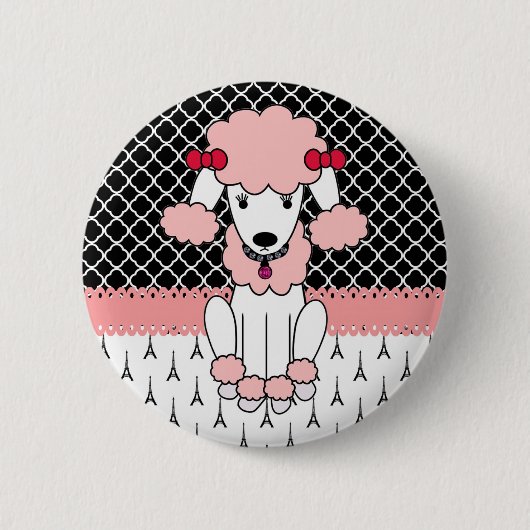 Retro custom girly diva roze Paris Poodle Ronde Button 5,7 Cm (Voorkant)