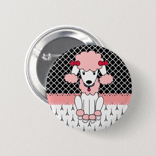 Retro custom girly diva roze Paris Poodle Ronde Button 5,7 Cm (Voorkant /achterkant)