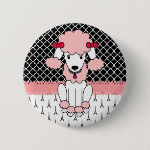 Retro custom girly diva roze Paris Poodle Ronde Button 5,7 Cm