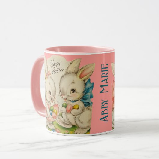  Retro Custom Happy Easter Bunnies Mok (Voorkant links)