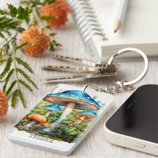 Retro Custom Monogram Psychedelische Paddestoel Sleutelhanger (Voorkant Rechts)