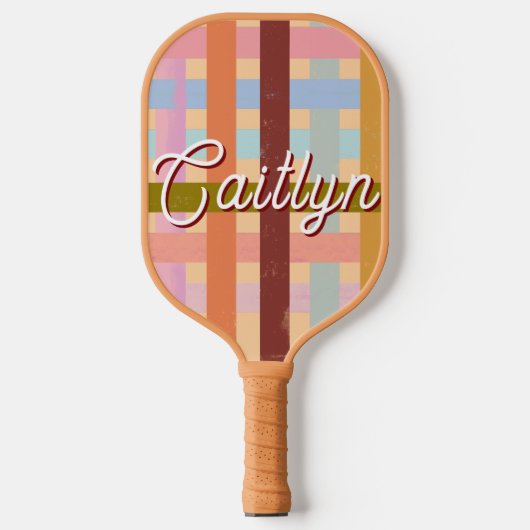 Retro CUSTOM Name Woven Roller Stripes Pickleball Paddle (Voorkant)