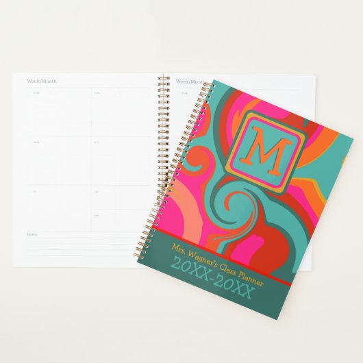 Retro Custom Teacher Abstract Kleurrijk Initiaal Planner (Display)