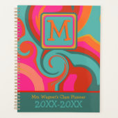 Retro Custom Teacher Abstract Kleurrijk Initiaal Planner (Voorkant)