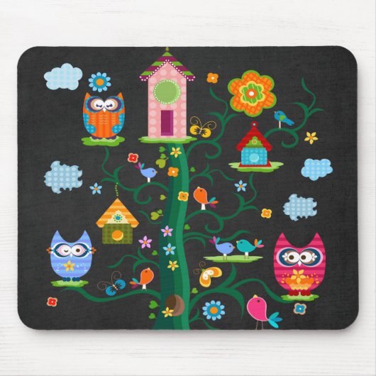 Retro Custom Trendy Colorful Owl Muismat (Voorkant)