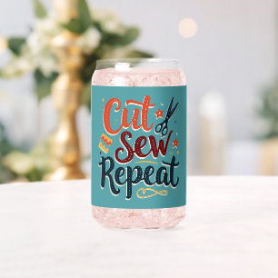 Retro "Cut Sew Repeat" naailiefhebber ontwerp Blikvorm Glas
