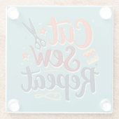 Retro "Cut Sew Repeat" naailiefhebber ontwerp Glazen Onderzetter (Achterkant)