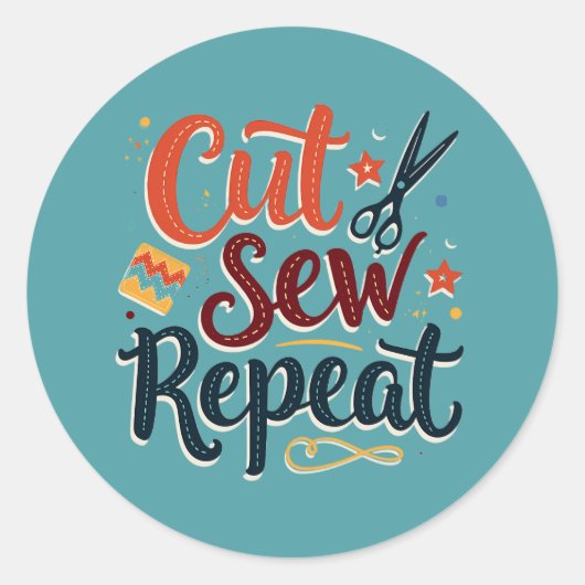 Retro "Cut Sew Repeat" naailiefhebber ontwerp Ronde Sticker (Voorkant)