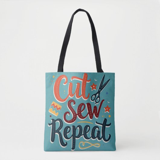 Retro "Cut Sew Repeat" naailiefhebber ontwerp Tote Bag (Voorkant)