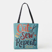 Retro "Cut Sew Repeat" naailiefhebber ontwerp Tote Bag (Achterkant)